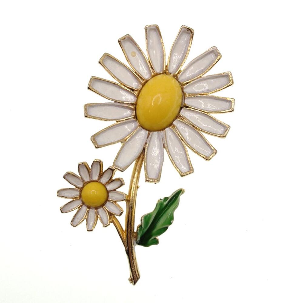 Weiss Vintage Enamel Daisy Flowers Brooch